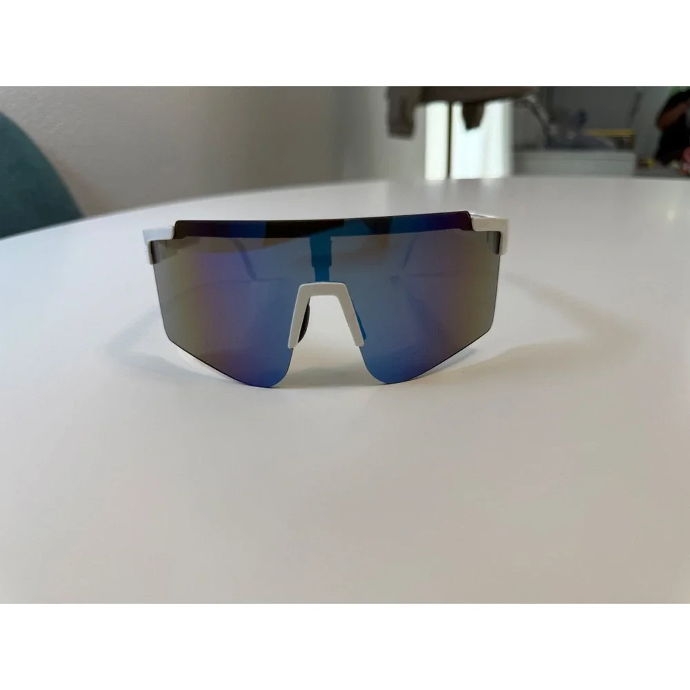 Epic Eyewear Shield Sport Sunglasses White Mirrored Wrap Cycling Running